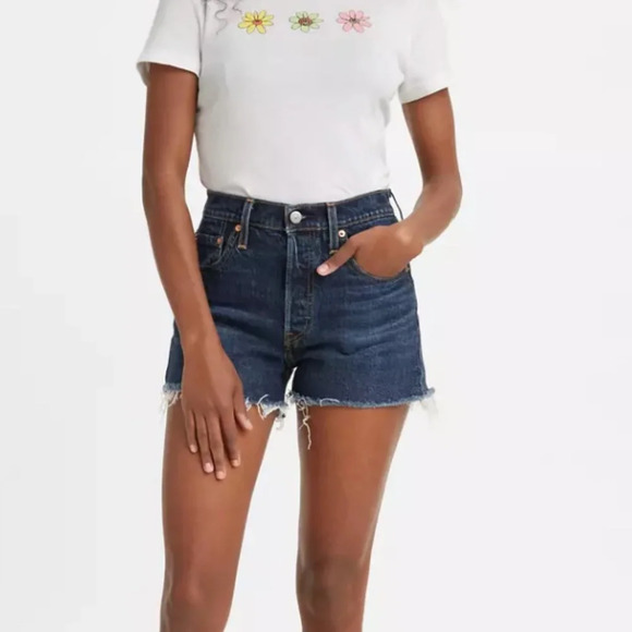 Levi's 501® Original Fit High-Rise Button Fly Jean Shorts Dark Wash Size 32 EUC - Picture 1 of 12